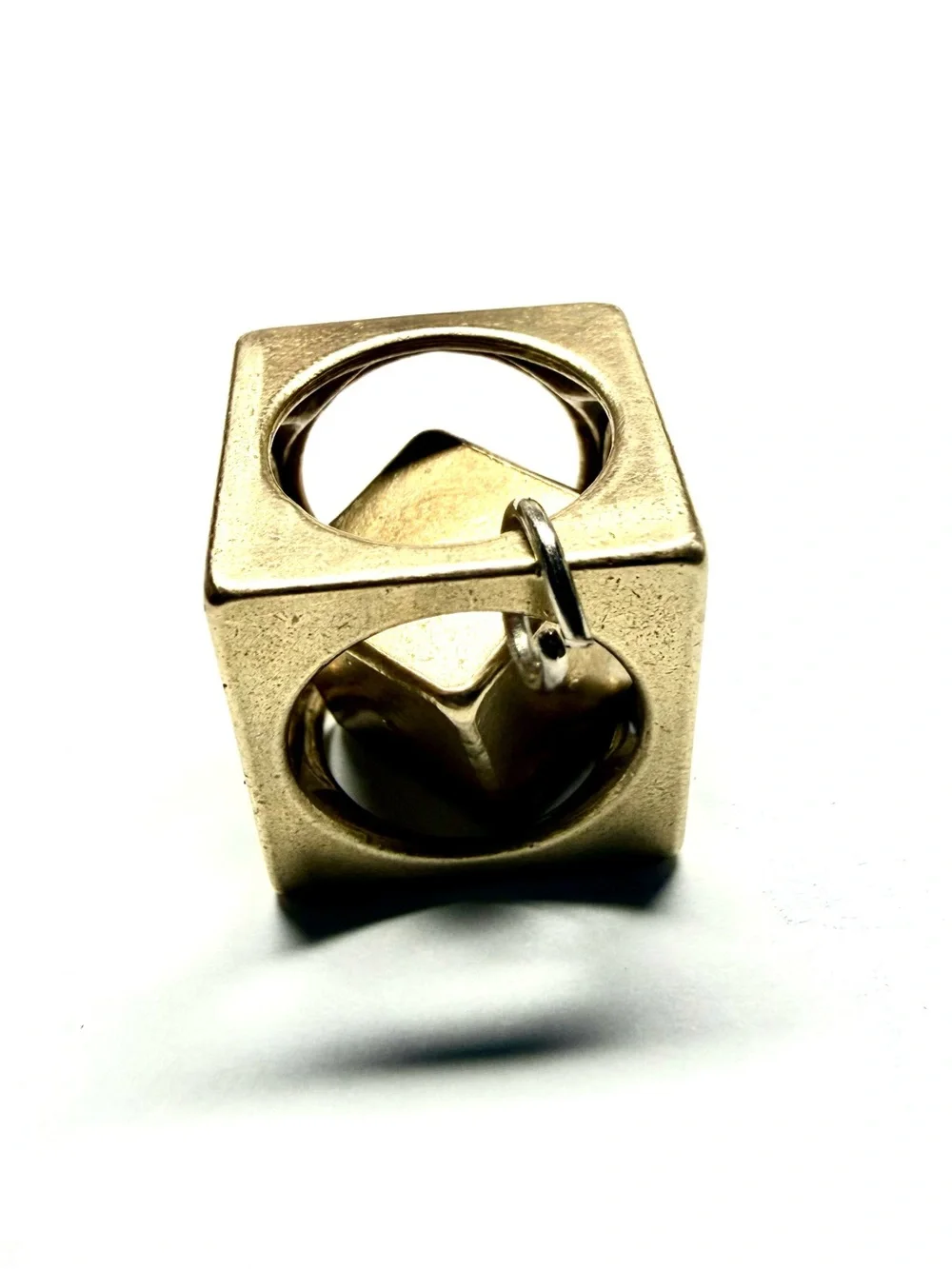 Vintage Brass Cube in a Cube Puzzle Key Chain Pendant 19.70x19.70x19.70mm